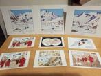 Lot de 3 planches Tintin + 6 cartes postales, Ophalen of Verzenden