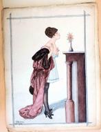 A381 H. ABAHOUNI 1918 Dame in lingerie en ochtendjas, Antiek en Kunst, Ophalen of Verzenden