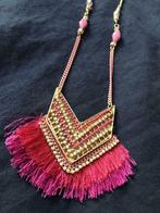 Ketting met franjes en roze / goud / witte steentjes, Handtassen en Accessoires, Kettingen, Nieuw, Roze, Overige materialen