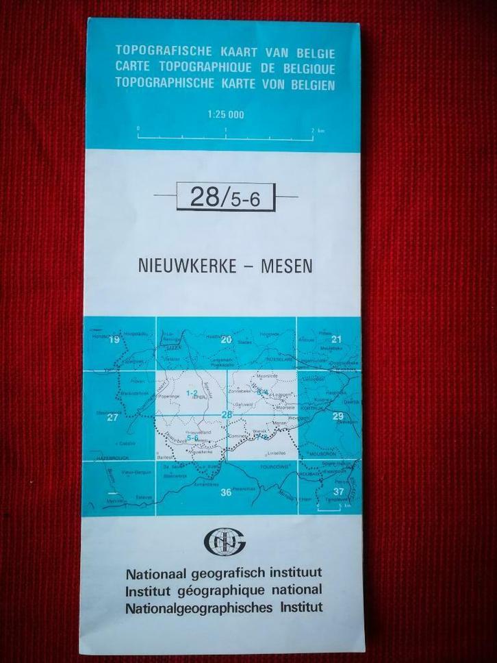ING - Stafkaart Nieuwkerke – Mesen 1991, Boeken, Atlassen en Landkaarten, Zo goed als nieuw, Landkaart, België, Ophalen of Verzenden