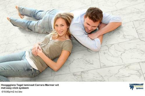 Hoogglans Tegel Laminaat Carrara Marmer Wit D2921 8mm dik, Huis en Inrichting, Stoffering | Vloerbedekking, Nieuw, Laminaat, Wit