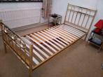 Lit 1 pers à barreaux dorés+sommier+matelas+2 tables de nuit, Ophalen, 90 cm, Eenpersoons, 200 cm