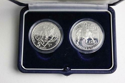 5 + 10 euro San Marino 2004 - WK voetbal (PROOF), Postzegels en Munten, Munten | Europa | Euromunten, Setje, Overige waardes, San Marino