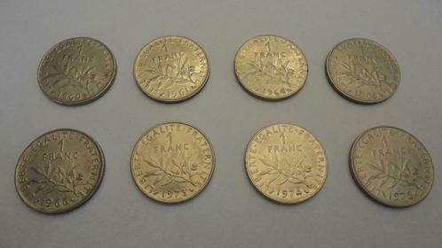 8 pièces 1 franc France semeuse 1960,61,64,65,66,73,74 et 75, Timbres & Monnaies, Monnaies | Europe | Monnaies non-euro, France