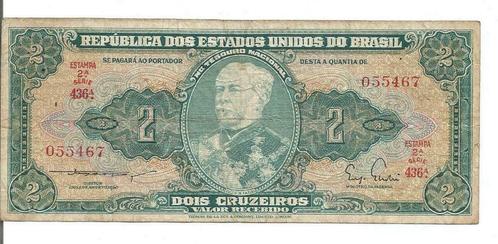 Brazilië 2 Cruzeiros 1955 P#157 Serie 436A 055467 VF, Postzegels en Munten, Bankbiljetten | Amerika, Los biljet, Zuid-Amerika