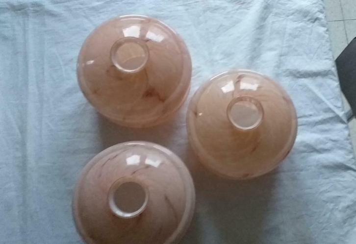 Roze glazen bollen, Huis en Inrichting, Lampen | Kroonluchters, Gebruikt, Glas, Ophalen