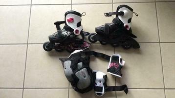 Rollers + kit de protection (34-36), Utilisé, Rollers 4 roues en ligne, Autres marques