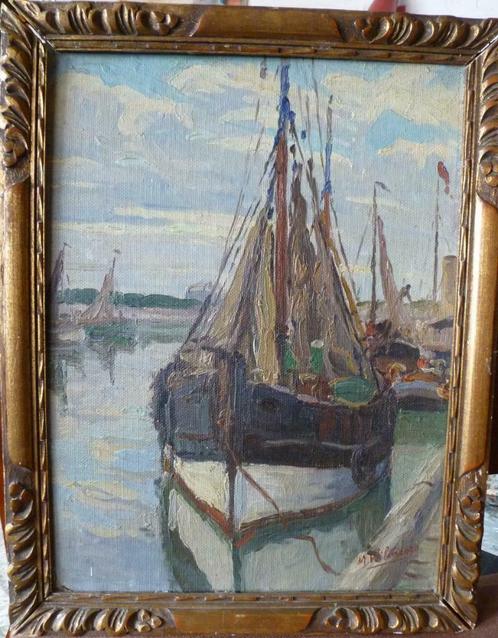 Marine voilier (boten te Nieuwpoort?), Antiquités & Art, Art | Peinture | Classique, Enlèvement ou Envoi