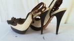 461B * ZARA mooie witte en bruine sandalen (37), Kleding | Dames, Schoenen, Verzenden, Schoenen met hoge hakken, Gedragen, Wit