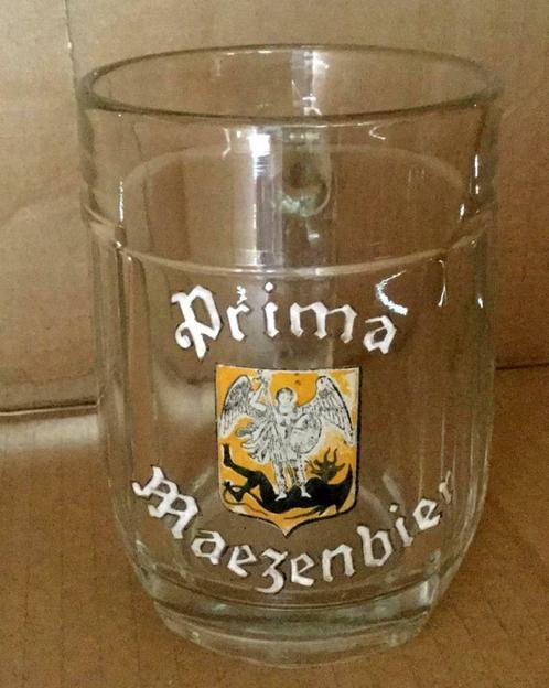 bier brouwerij kroes glas Maezenbier prima emaille, Collections, Verres & Petits Verres, Comme neuf, Verre à bière, Enlèvement ou Envoi