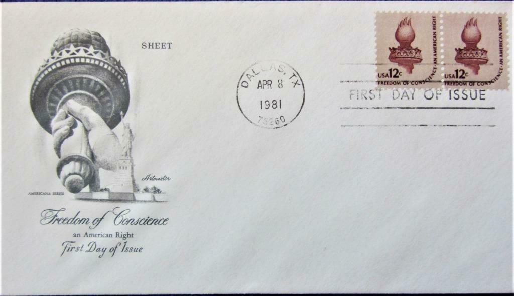 FDC - U.S.A.- KUNST- DE TOORTS V.H. VRIJHEIDSBEELD, Ophalen of Verzenden, Gestempeld, Overige thema's