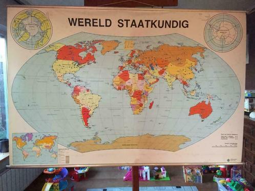 Retro schoolkaart - wereld -Kaart 125, Verzamelen, Retro, Huis en Inrichting, Ophalen of Verzenden