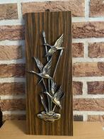 Oud houten bord versierd met vogels uit de jaren 70, Antiek en Kunst