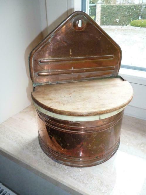 Antieke oude koperen zoutpot met houten deksel vintage déco, Antiek en Kunst, Curiosa en Brocante, Ophalen of Verzenden