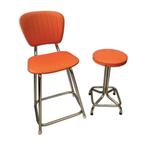 Fauteuil et tabouret vintage Orange et Chrome, Enlèvement ou Envoi, Comme neuf
