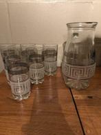 vintage glazen kan + 6 bijpassende glazen, Verre ou Verres, Comme neuf, Verre, Enlèvement