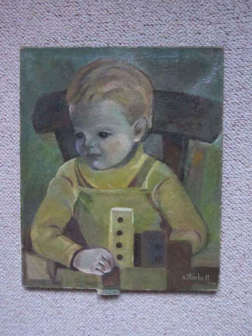 Tableau/peinture, huile sur toile, portrait fils, 38x46, Antiek en Kunst, Kunst | Schilderijen | Modern, Ophalen of Verzenden