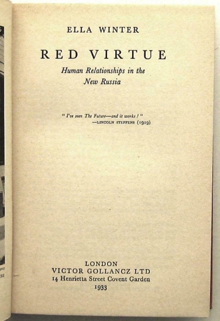Red Virtue 1933 Ella Winter - Recensie-exemplaar Rusland, Antiek en Kunst, Antiek | Boeken en Manuscripten, Ophalen of Verzenden