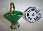 Keramische mand en beker in vintage gien, Antiek en Kunst, Ophalen of Verzenden