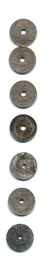 7 oude muntjes belgie 5 centiem, Postzegels en Munten, Setje, Verzenden