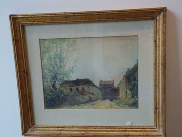 ALFRED BASTIEN °1873-1955 aquarelle rue avec maisons, signée, Enlèvement