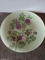 6 assiettes en verre vert avec motif floral, Enlèvement, Verre