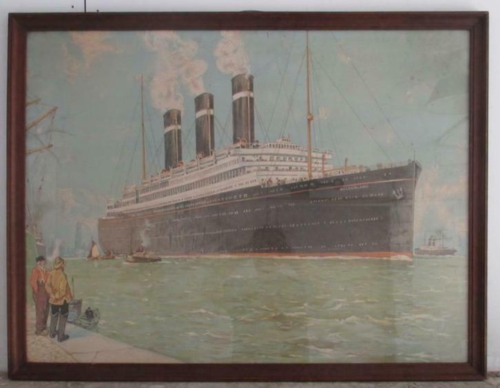 antieke litho kader Red Star Line Belgenland van Cassiers, Verzamelen, Scheepvaart, Gebruikt, Ophalen