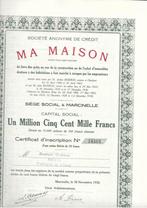 S.A. le Crédit 'Ma Maison' - 1930, 1920 à 1950, Certificat d'action, Envoi