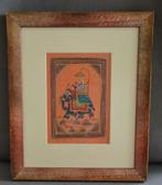 Indische miniatuur op zijde, ingekaderd, Ophalen of Verzenden
