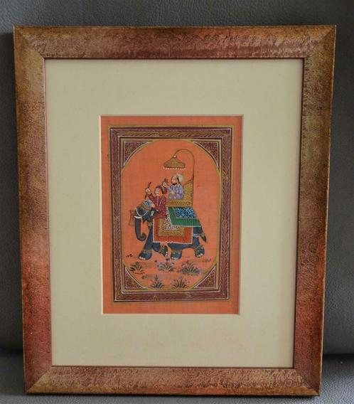 Miniature indienne sur soie, encadrée, Antiquités & Art, Curiosités & Brocante, Enlèvement ou Envoi