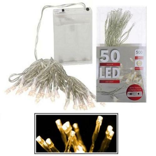 Kerstverlichting led lichtsnoer 50 leds batterij warm wit, Diversen, Kerst, Nieuw, Ophalen of Verzenden