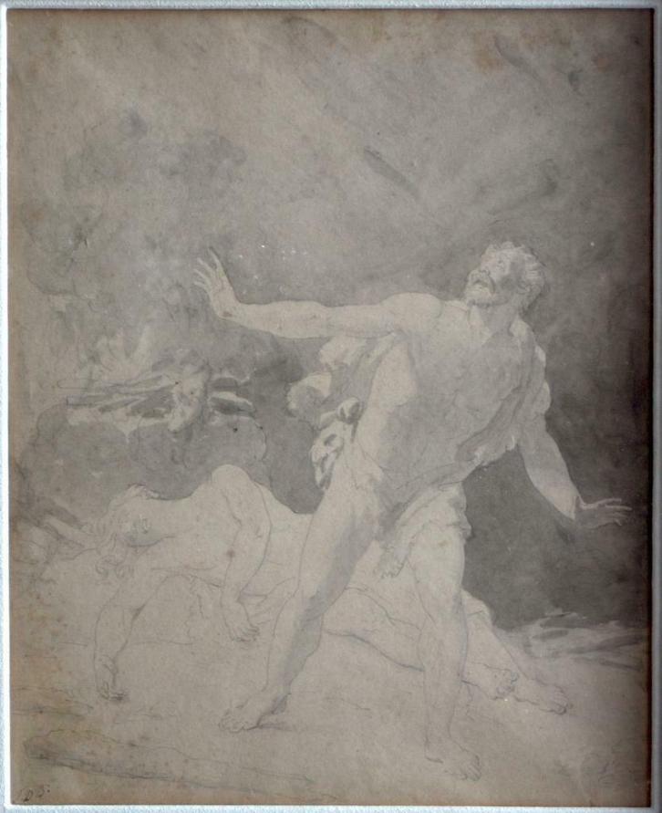 Potloodtekening aquarel Ferdinand de Braekeleer (1792-1883), Antiek en Kunst, Kunst | Tekeningen en Fotografie, Ophalen of Verzenden