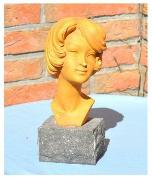 §tête de femme en plâtre sur socle granit, Antiquités & Art, Art | Sculptures & Bois, Enlèvement ou Envoi