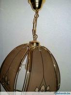 Glazen vintage lamp in goudkleur met motieven diameter 30 cm, Ophalen, Gebruikt, Glas, 50 tot 75 cm