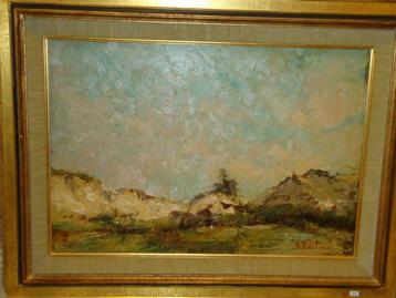 ALFRED BASTIEN °1873-1955 huile/board vue mer et dunes plage, Enlèvement