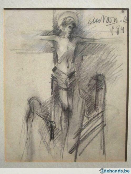 Mooie tekening - Christus aan het kruis - Antoon - 1984, Antiek en Kunst, Kunst | Schilderijen | Modern, Ophalen of Verzenden