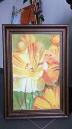 Schilderij met pastel Bloem, Antiek en Kunst, Kunst | Schilderijen | Klassiek, Ophalen of Verzenden