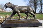 Schitterende bronzen panter gesigneerd op marmeren sokkel, Antiek en Kunst, Ophalen of Verzenden, Brons