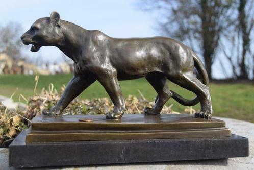 Schitterende bronzen panter gesigneerd op marmeren sokkel, Antiek en Kunst, Antiek | Brons en Koper, Brons, Ophalen of Verzenden