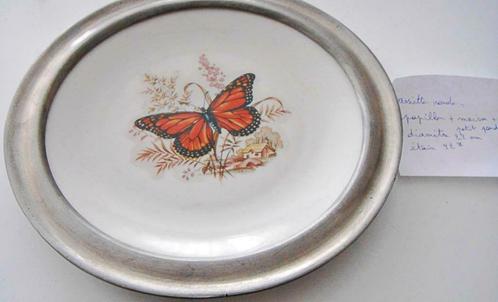 Assiette en porcelaine + étain (92%) : "papillon monarque", Maison & Meubles, Accessoires pour la Maison | Décorations murale