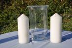 §  vase photophore verre blanc + 2 bougies, Maison & Meubles, Accessoires pour la Maison | Bougeoirs & Bougies, Comme neuf, 25 à 50 cm