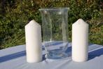 §  vase photophore verre blanc + 2 bougies, Comme neuf, 25 à 50 cm, Autres matériaux, Blanc