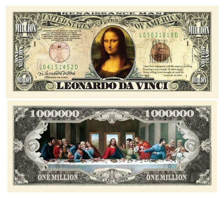 USA 1 million $ Mona Lisa/Last Supper - Leonardo da Vinci, Postzegels en Munten, Bankbiljetten | Amerika, Los biljet, Noord-Amerika