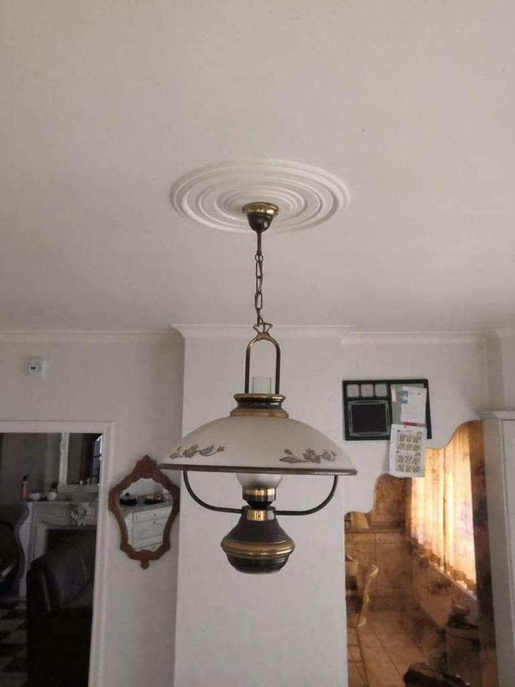 Vintage hanglamp, Huis en Inrichting, Lampen | Hanglampen, Gebruikt, 75 cm of meer, Glas, Metaal, Ophalen of Verzenden