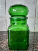 Groene vintage glazen bokalen met rond bollig deksel, Huis en Inrichting, Gebruikt, Ophalen of Verzenden