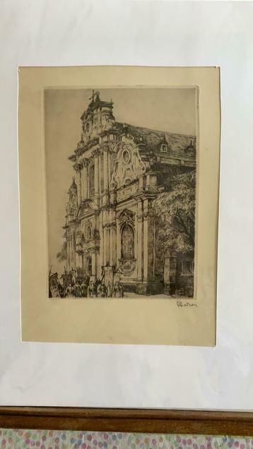 Eau-forte Jef Codron - Église du Béguinage de Bruxelles, Antiquités & Art, Enlèvement ou Envoi