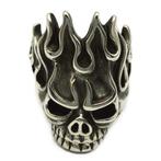 Roestvrij stalen RVS biker ring met schedel & vlammen, Handtassen en Accessoires, Ringen, IJzer of Staal, Nieuw, Ophalen of Verzenden