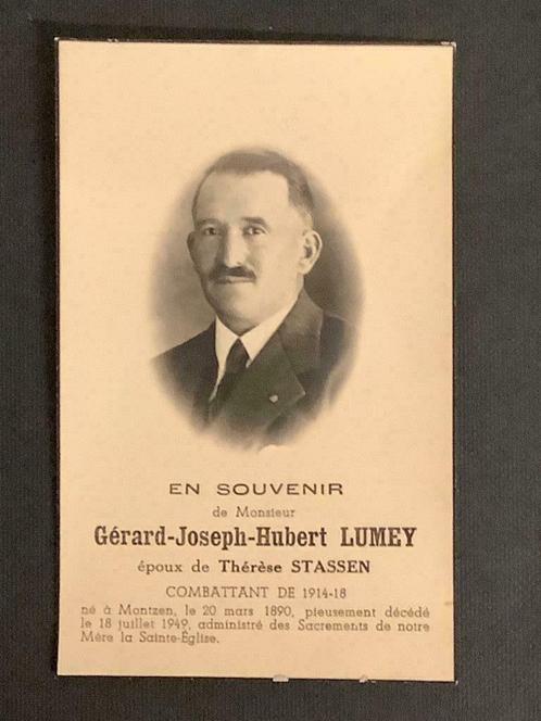 Doodsprentje OUD STRIJDER Gérard-J-H-LUMEY - 1914-18, Verzamelen, Bidprentjes en Rouwkaarten, Bidprentje, Verzenden