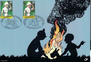 Tintin au Congo - 2001- 2 timbres sur carte A5, Enlèvement ou Envoi, Tintin, Neuf