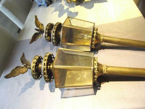 2 Authentieke oude koperen koetslampen met adelaar, Antiquités & Art, Antiquités | Éclairage, Enlèvement